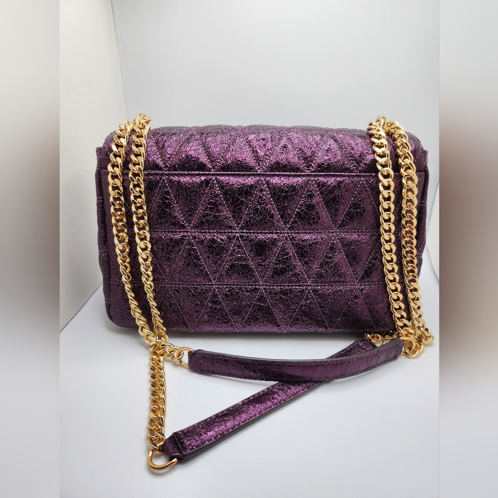 Michael Kors Sloan Large Chain Shoulder Bag damson pyramid quilt leather - Picture 3 of 12